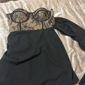 Corset Top color Nude w/ lace detail into Silky Lower Portion - Strapless Dress